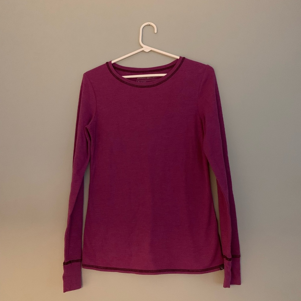 Eddie Bauer Maroon Long Sleeve Fitted T-Shirt